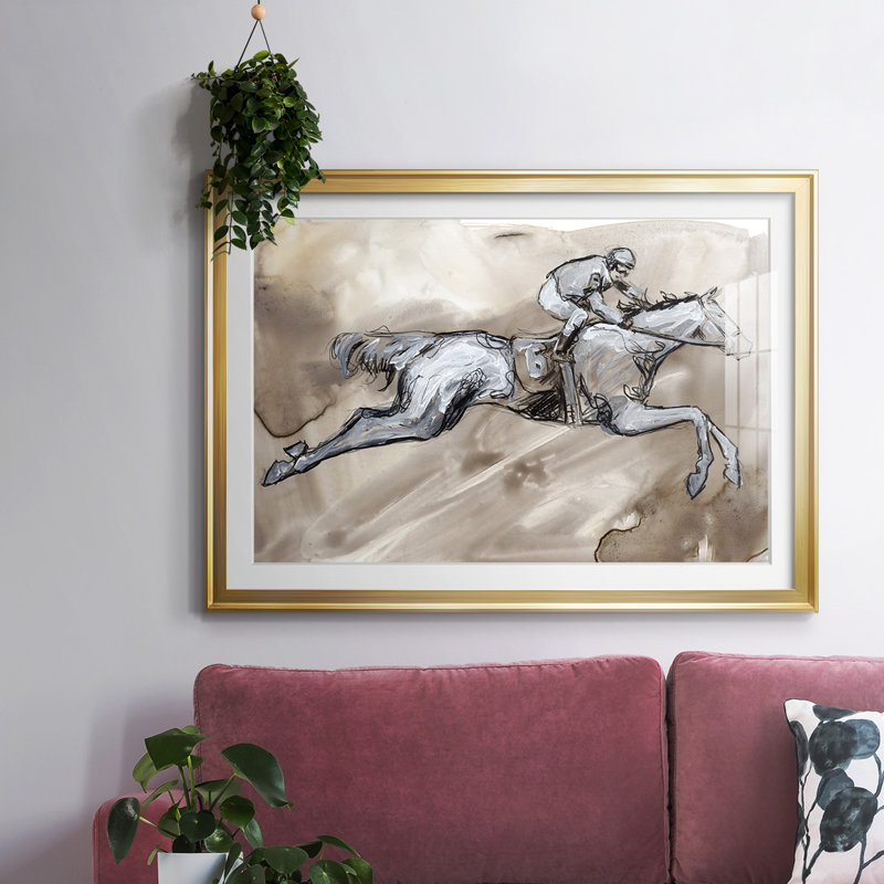 Off To The Races II, reproduction d'art encadrée, H 15 po x l 21 po x P 1,5 po, Or