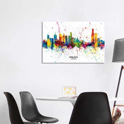 Melbourne Australia Skyline Splash by Michael Tompsett - Wrapped Canvas Print