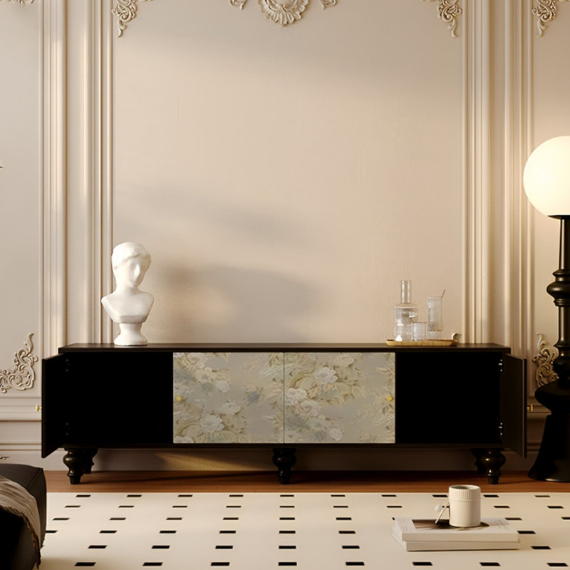 Meuble télé en pin style français rétro, H 21,65 po x L 86,61 po x l 15,75 po