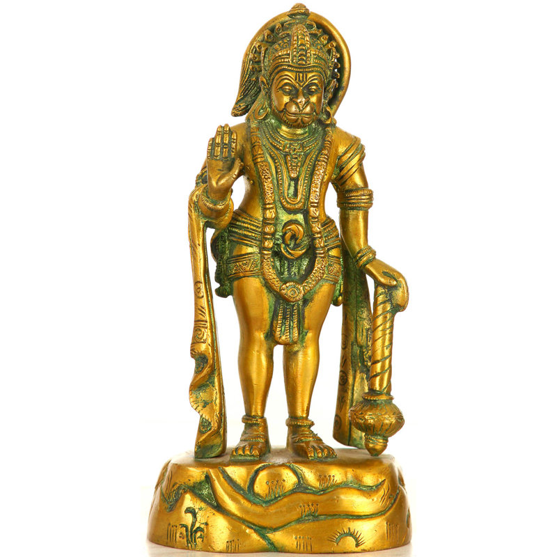 Statue de Hanuman en laiton fabriquée à la main de 7,5 pouces, figurine de divinité traditionnelle pour l'autel et la méditation