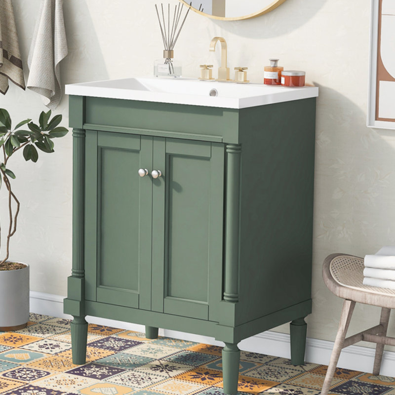 Ensemble de meuble-lavabo simple 24,01 po avec plateau en bois manufacturé Shveta, Vert
