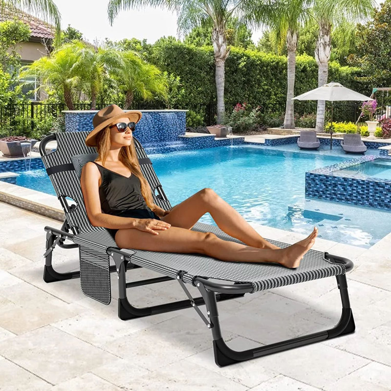 Lits de couchage avec matelas et oreiller à 2 côtés, lit de camping pliable, 5 positions réglables