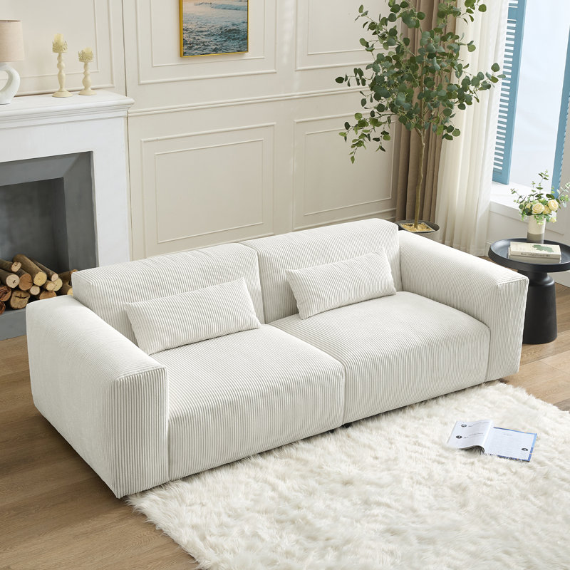 Corduroy Upholstered Standard Sofa, Ivory