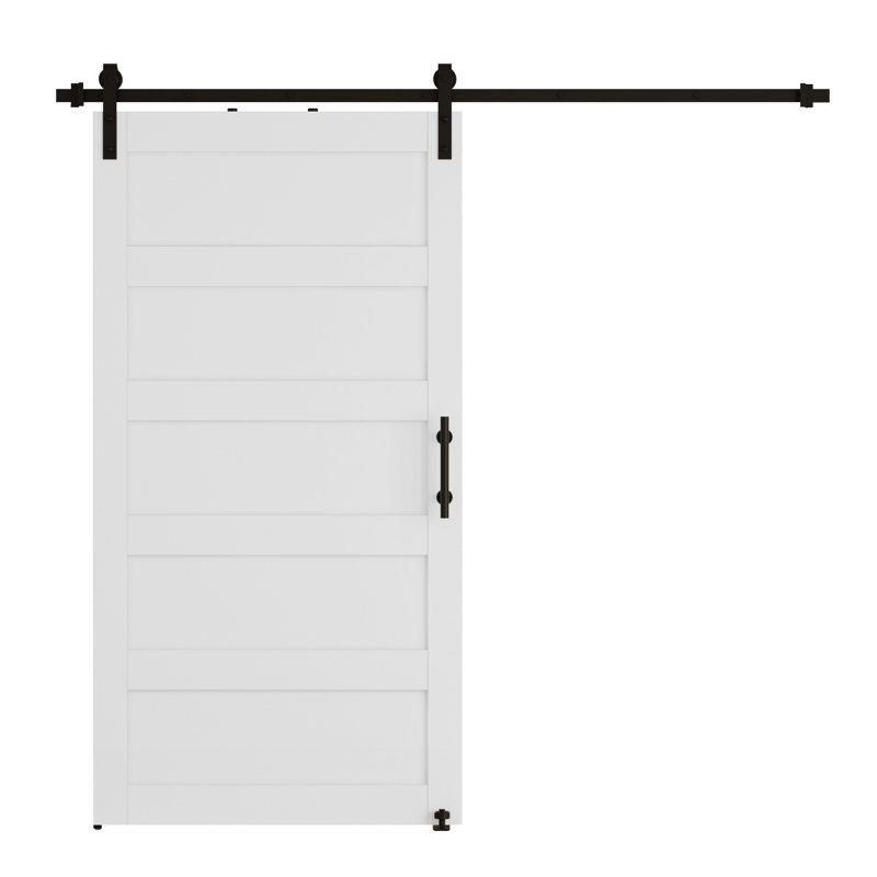 Porte de grange blanche à 5 treillis en bois aggloméré l 36 po x H 84 po avec quincaillerie complète (comprend l'ensemble de glissières et la poignée de porte)