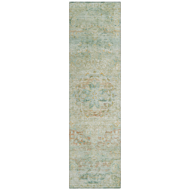 Rosantha Green Washable Indoor-Outdoor Rug - LOOMLAN, 2'3" x 7'6"