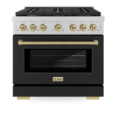 ZLINE Autograph 36" Paramount Dual Fuel Range w/ 6 Burners & Champagne Bronze Accents (SDRZ-36-CB)