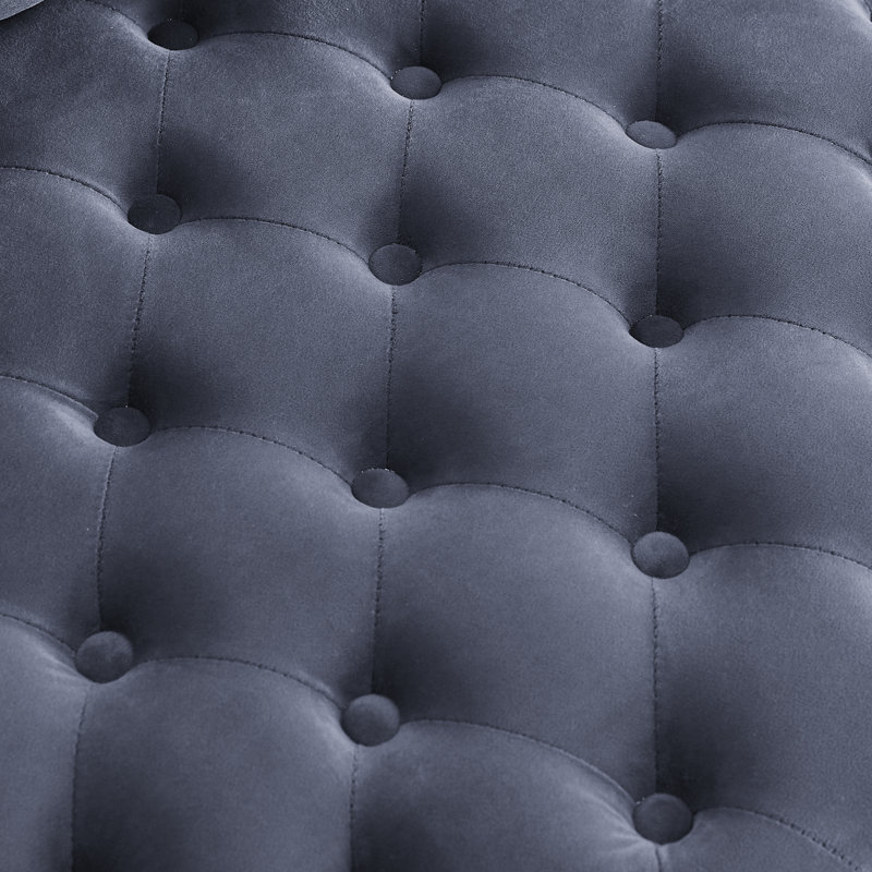 Chaise pivotante rembourrée en velours pour le salon, avec capitonnage à boutons et roues mobiles, comprenant 3 coussins, gris