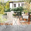 3 Piece Outdoor Bistro Set White Glass Top Table and 2 Folding Chairs with Protecting Feet for Patio Balcony Garden
