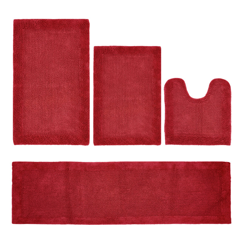 Ensemble de tapis pour salle de bain réversible 4 pièces Edge, 4 pièces (20 po x 20 po | 21 po x 34 po | 24 po x, Rouge