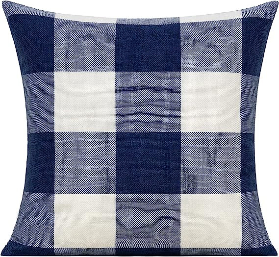 Holiday 2019 Plaid Cotton Blend Pillow Cover, 20" H x 20" W, Navy
