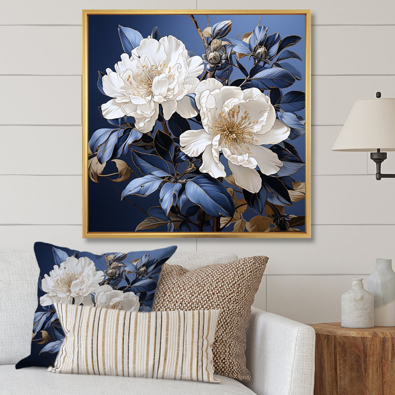 Minimalisme, bouquet de rhododendrons, impression sur toile, Cadre flottant doré, H 30 po x l 30 po x P 1 po