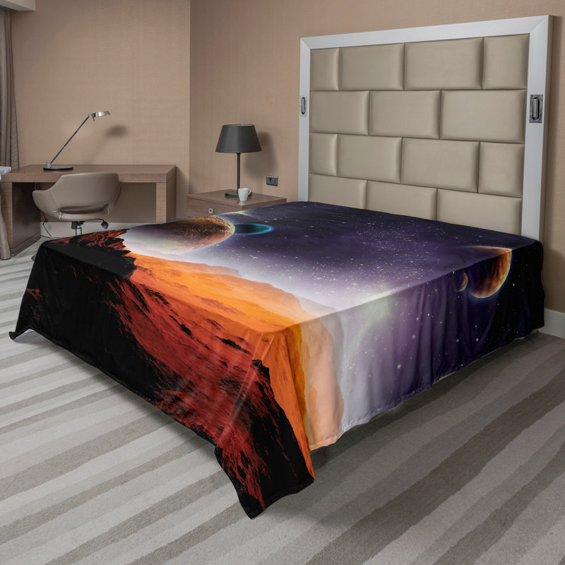Ambesonne Nebula Top Flat Sheet Solar Sky Orbit Comet Purple Dark Orange, Full / Double