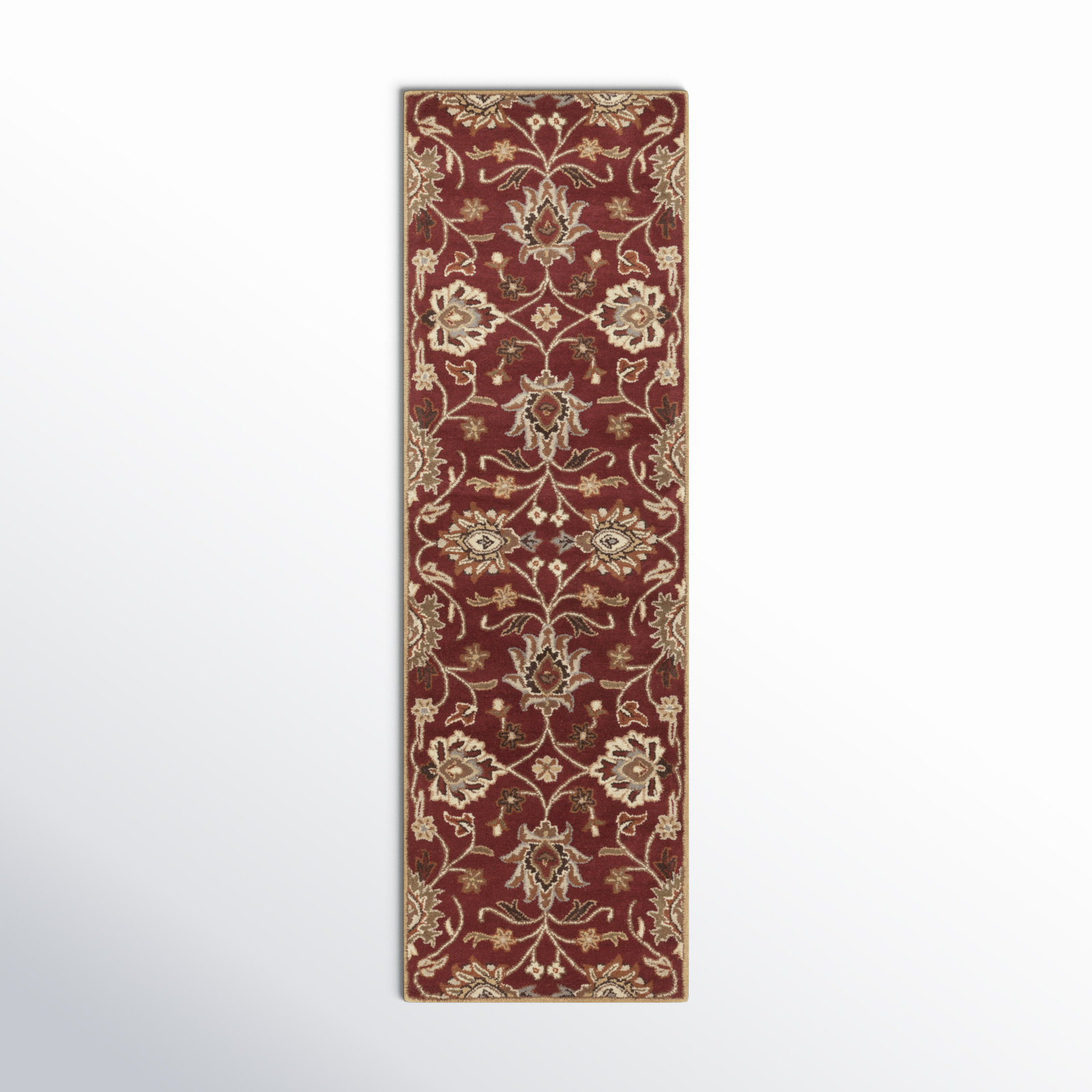 Arden Burgundy Hand-Tufted Wool Floral Rug, Runner 2'6" x 8'