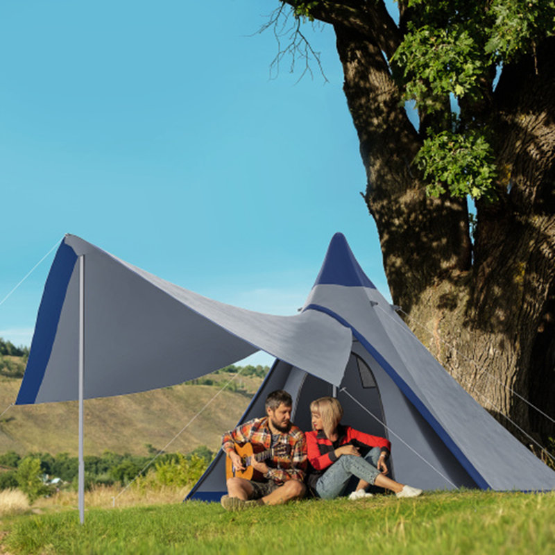 Tente de tipi, tente de camping imperméable avec porche, plancher et sac de transport, Bleu