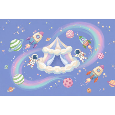 Papier peint espace Astronautes arc-en-ciel pastel