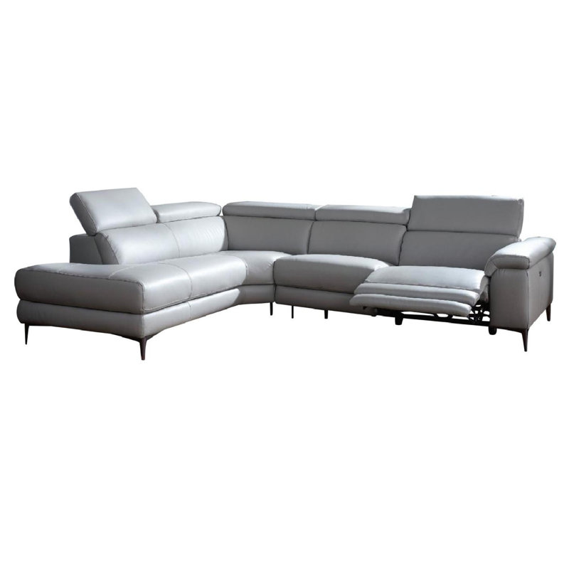 Bryd Upholstered Power Reclining L-Shaped Sectional, Left Hand Facing, Light Gray Genuine Leather