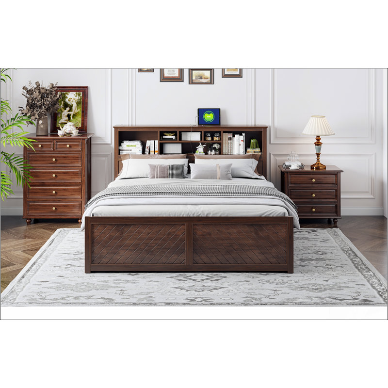 Lit plateforme en bois avec tête de lit sans sommier requis, Bois
