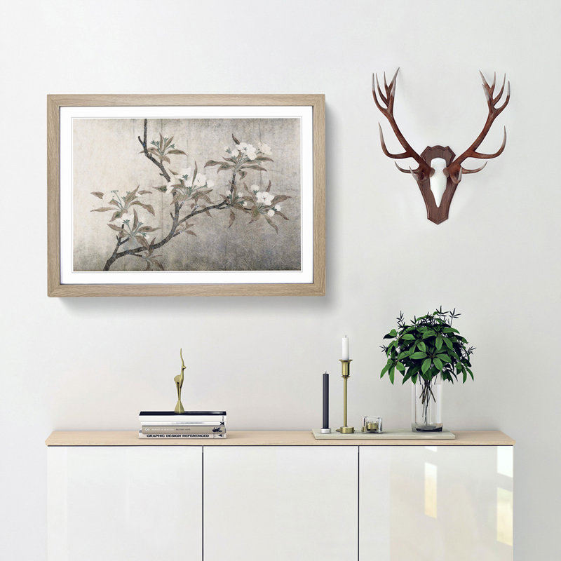 Pear Blossoms by Qian Xuan - Picture Frame Painting Print, 27cm H x 36cm W x 2cm D, Oak Framed