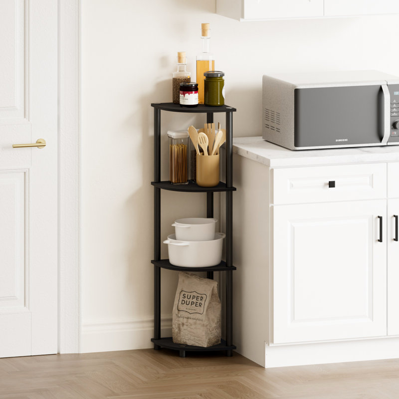 4-Tier 43.5" Corner Bookshelf, Open Shelves for Display and Storage, Espresso; Black