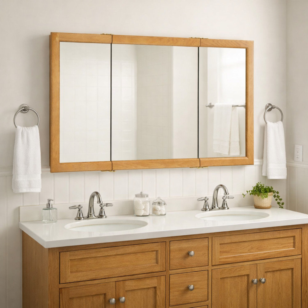 Bathroom Medicine Cabinet, Wall Mounted, Mirror, Nutmeg Oak, 30" H x 48" W x 5" D