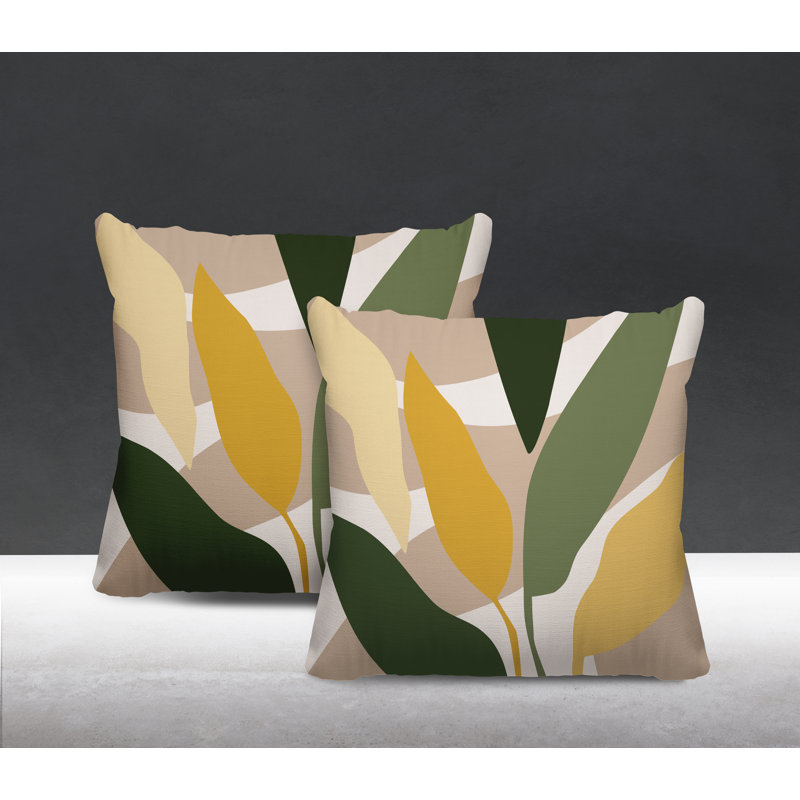 Jeté carré en polyester / mélange de polyester intérieur / extérieur, L 15 po x H 15 po, Jaune / beige