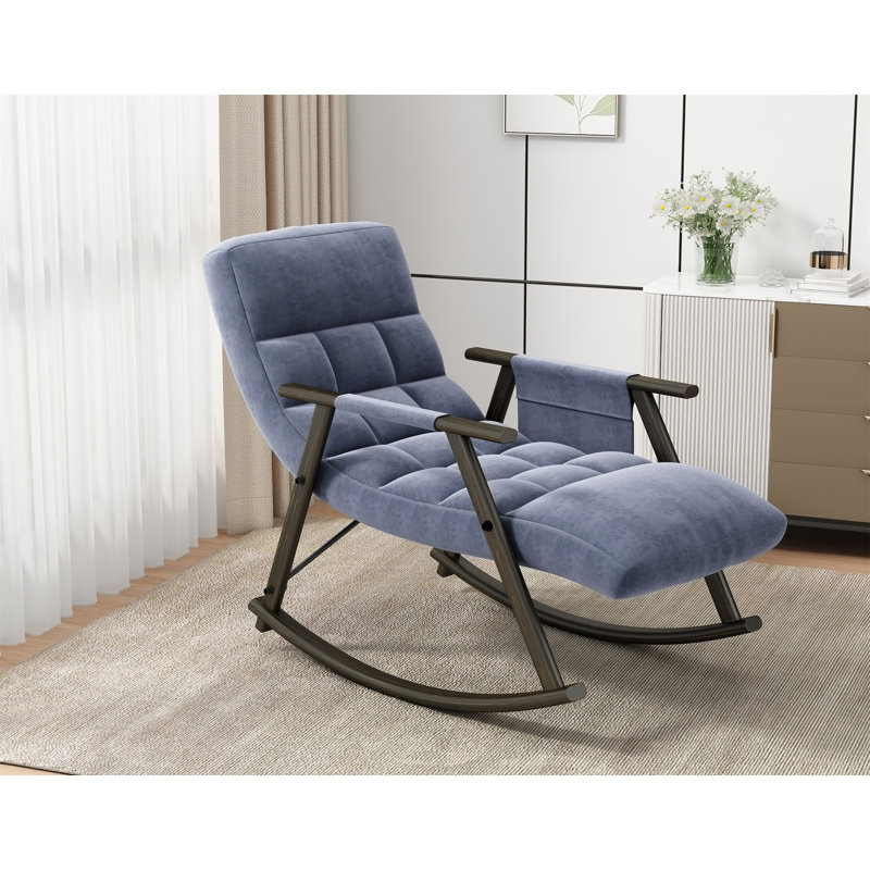 Casual Folding Rocking Chair Upholstered, Blue