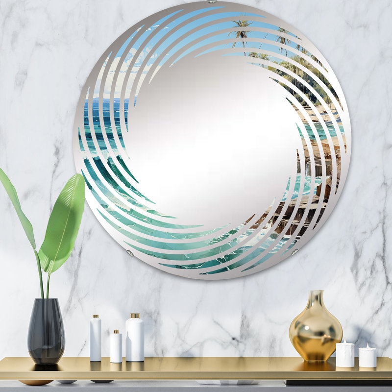 Miroir mural turquoise sans cadre Palmiers Tropics I, 31,4 po x 31,4 po
