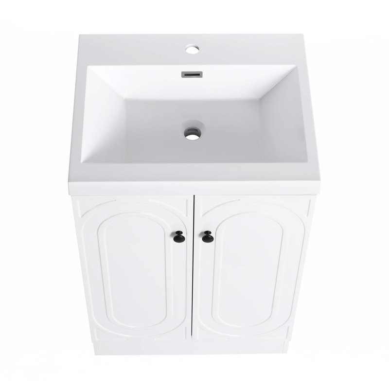 Freestanding Bathroom Vanity With White Resin Sink, White, Black