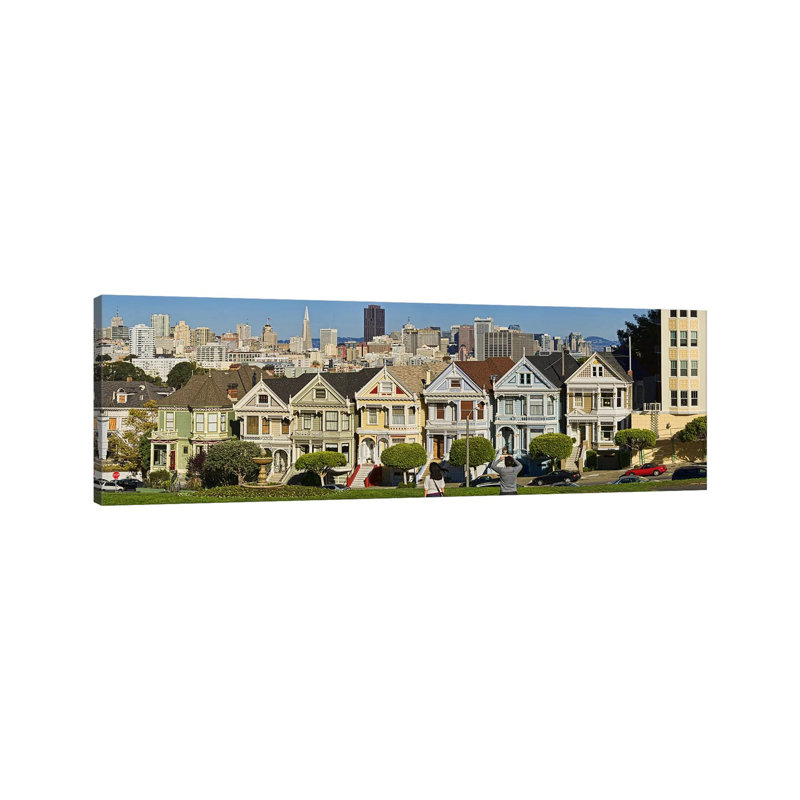 Famous Row Of Victorian Houses Called Painted Ladies, San Francisco - Wrapped Canvas Panoramic Print