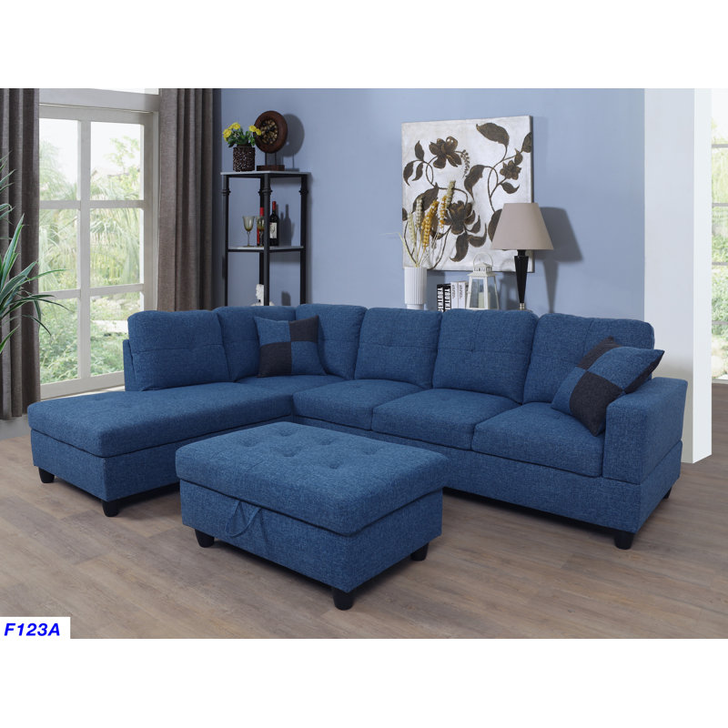 Canapé modulaire et chaise longue avec repose-pieds de 103,5 po Jessica, Mélange de lin gris / blanc