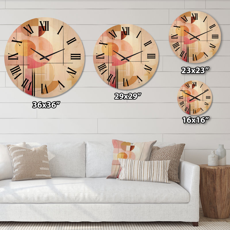 Pleine lune pleine géométrie rétro or rose II - horloge murale géométrique abstraite surdimensionnée en bois, Très grand