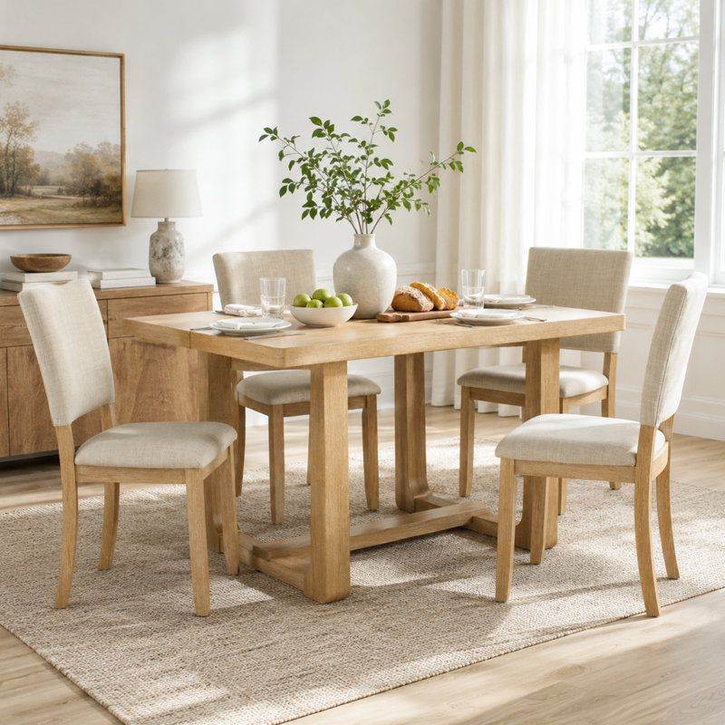 5-Piece Wood Dining Table Set, Rectangular Dining Table and 4 High Back Upholstered Chair, Kitchen Table Set for Dining Room