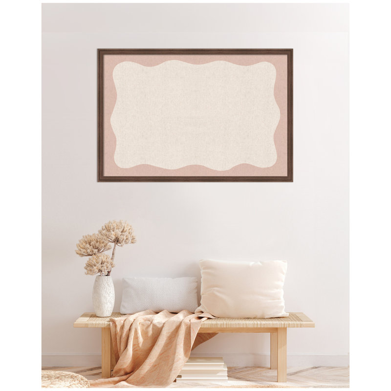Tableau d'affichage en lin encadré en tissu, H 26 po x l 38 po x P 1,25 po, Brun moyen Florence, Rose / beige