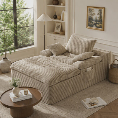 Canapé en velours côtelé à assise simple, sièges profonds, sans assemblage, 1 pièce pour chambre à coucher, appartement et espaces similaires