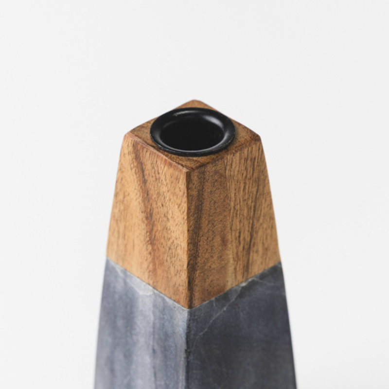 Porte-bougie 6 po en marbre noir et bois d'acacia fabriqué à la main