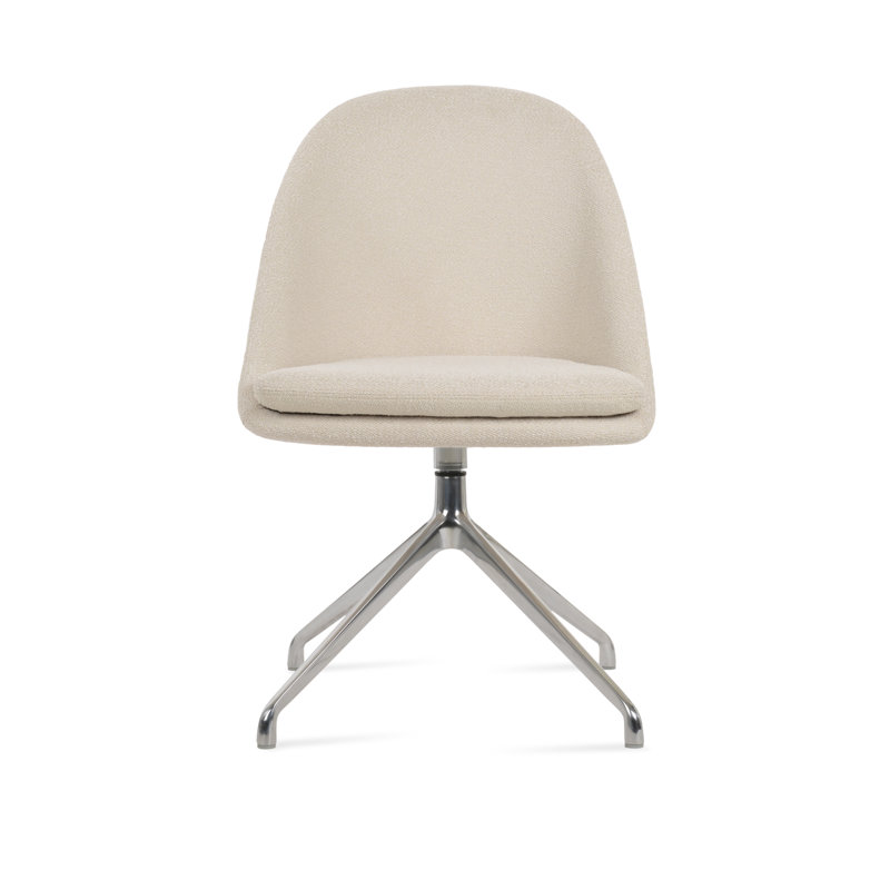 Chaise d'appoint pivotante Avanos Spider, Chrome, Blanc cassé
