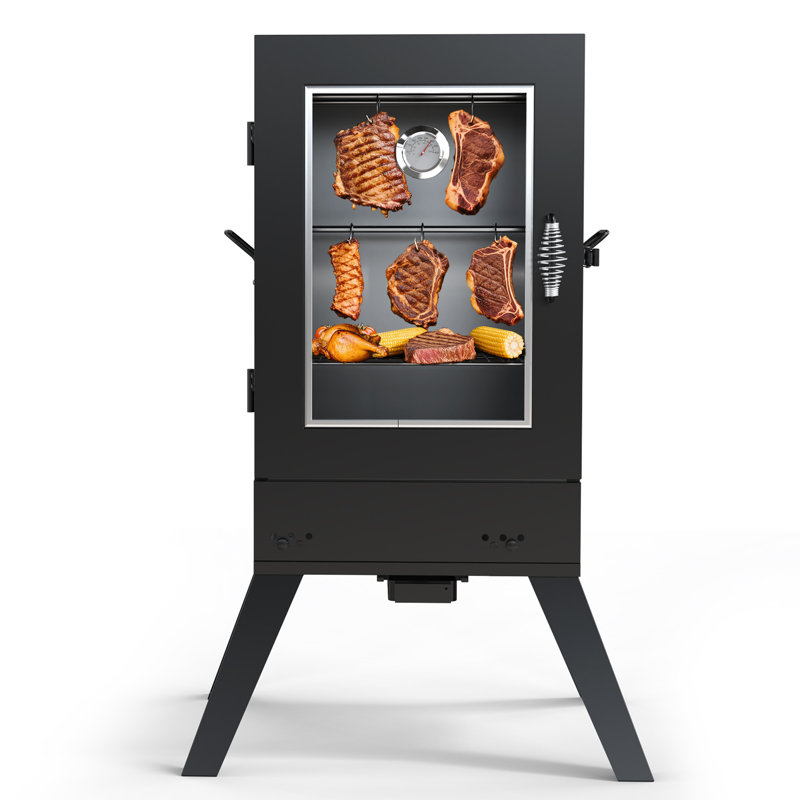 Fumoir électrique vertical de 30 pouces avec 725 pouces carrés Surface de cuisson, contrôle précis de la température et ensemble de pieds, grand fumoir à viande avec plateaux d'eau et de bois pour la cour extérieure, noir