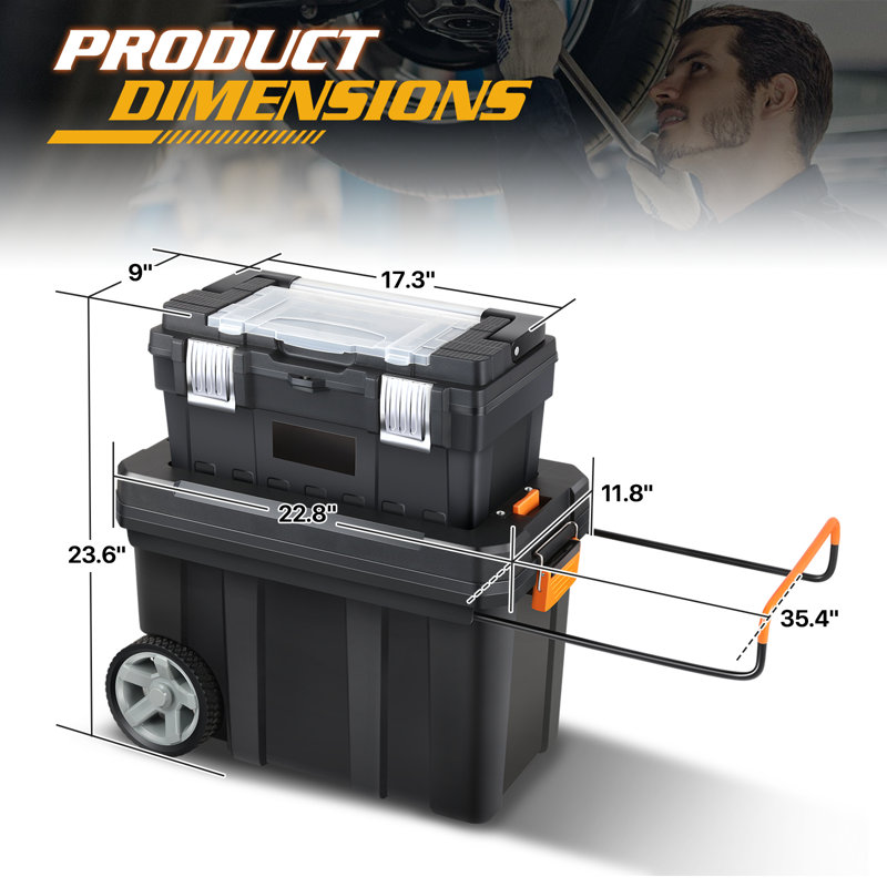 2-Tier Stackable Tool Box Trolley Heavy-Duty Portable Tool Storage With Extendable Handle??