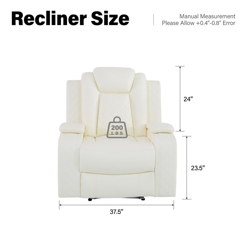 Power Recliner Sofa Chair W/ Storage and USB for Living Room,Leather, White