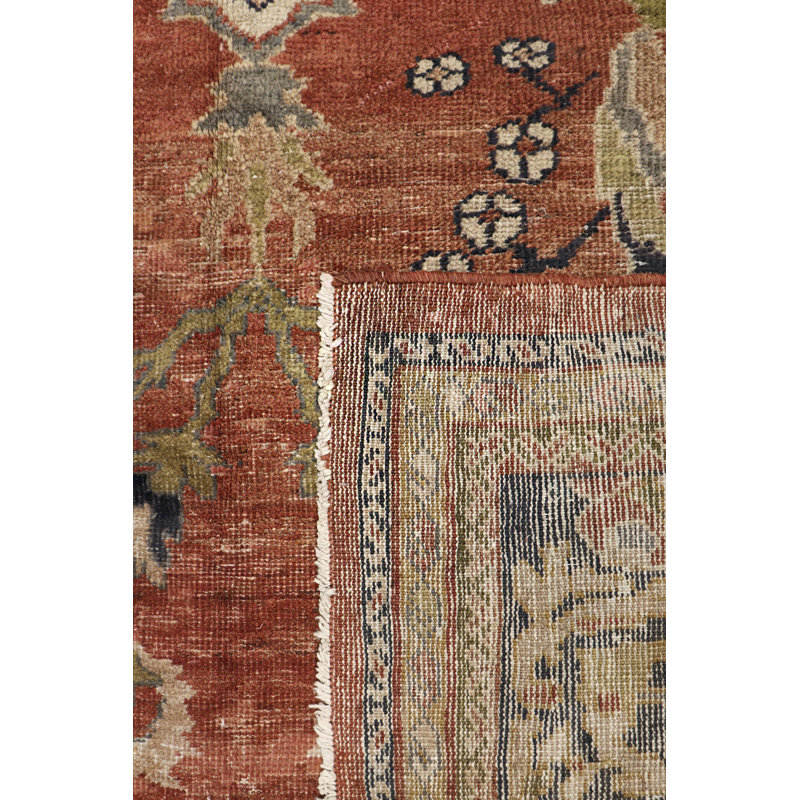 Tapis oriental unique en laine noué à la main de 12 pi 2 po x 15 pi 4 po de style oriental rouille / bleu marine