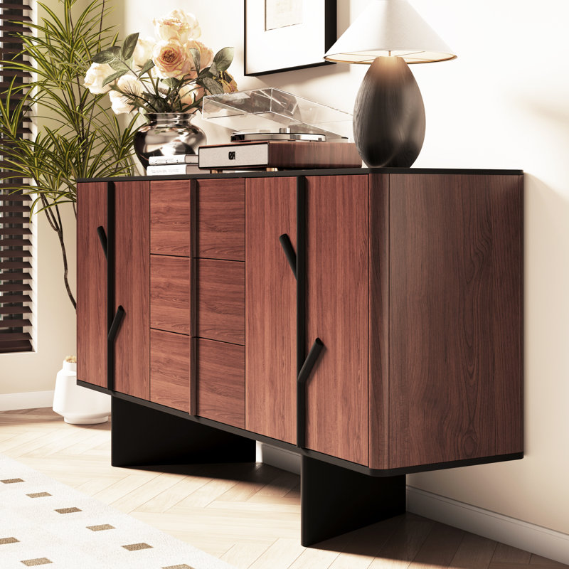 Buffet de rangement 63 pouces en noyer fritté avec tiroirs