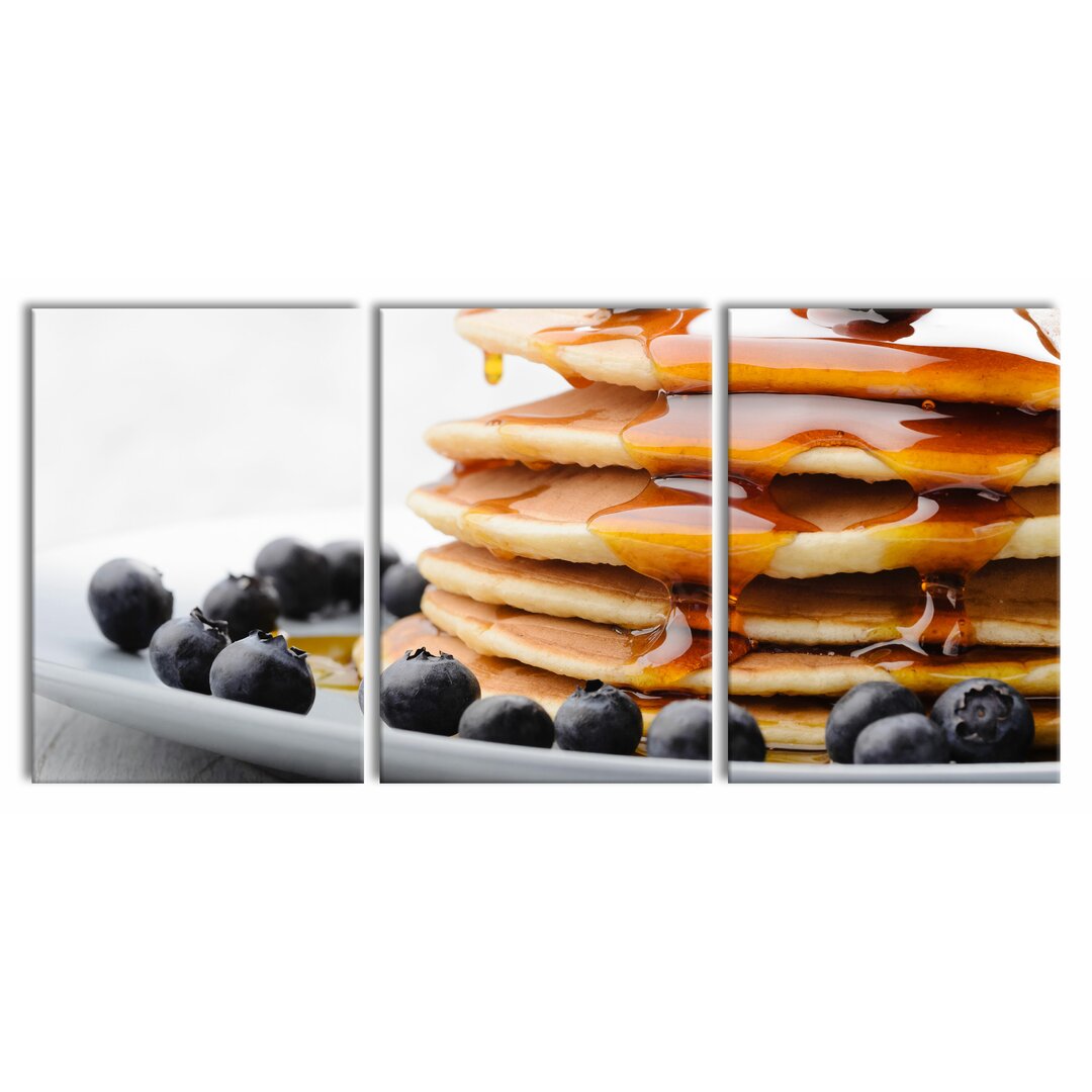 3-tlg. Leinwandbilder-Set Pancakes with Syrup and Blueberries