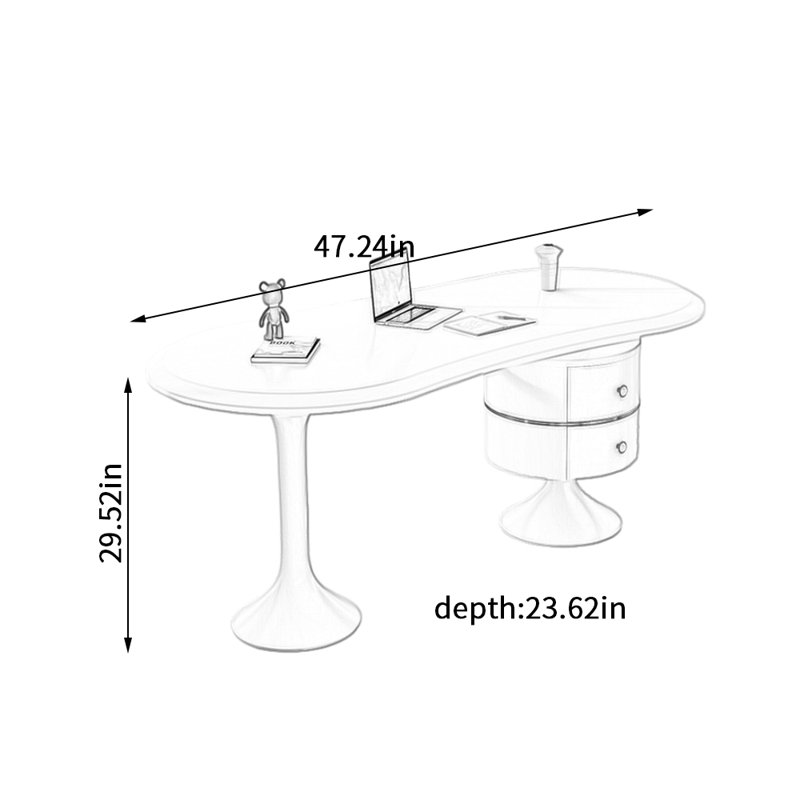 Bureau d'écriture et bureau d'ordinateur bleu sarcelle à deux tiroirs, H 29,52 po x l 47,24 po x P 23,62 po