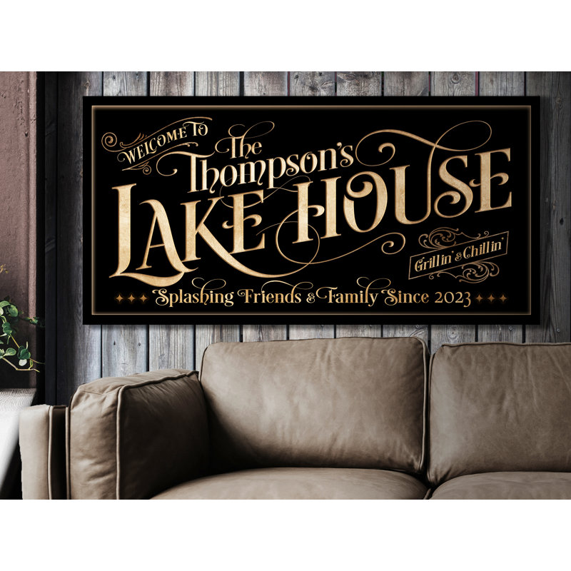 «Lake House», nom de famille personnalisé sur toile, H 20 po x l 40 po x P 1,25 po, Oui