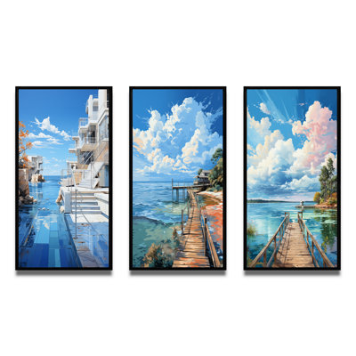 «Pier Coastal Geometric», 3 pièces sur toile