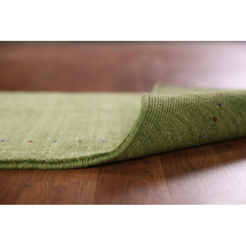 Handmade Green Gabbeh Style Indian Runner Rug 2x5