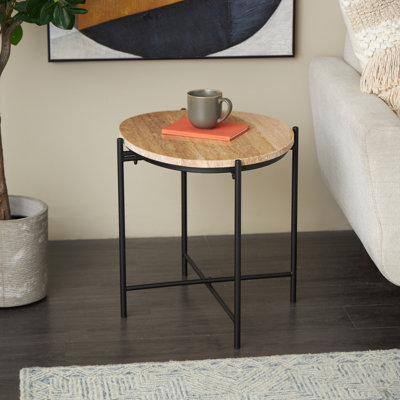 Table d'appoint Cole and Grey Marble avec support en métal noir