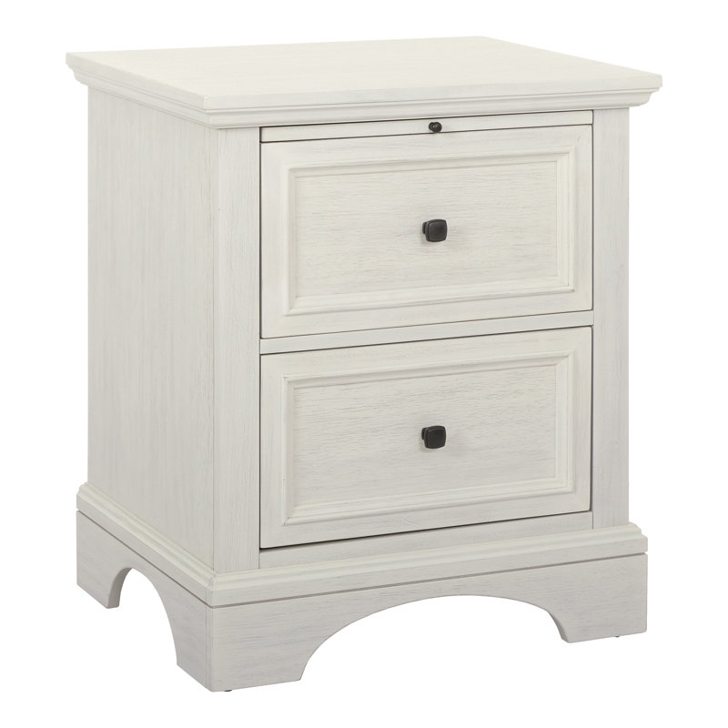 Table de chevet 2 tiroirs Bunbury en noir rustique, Blanc rustique