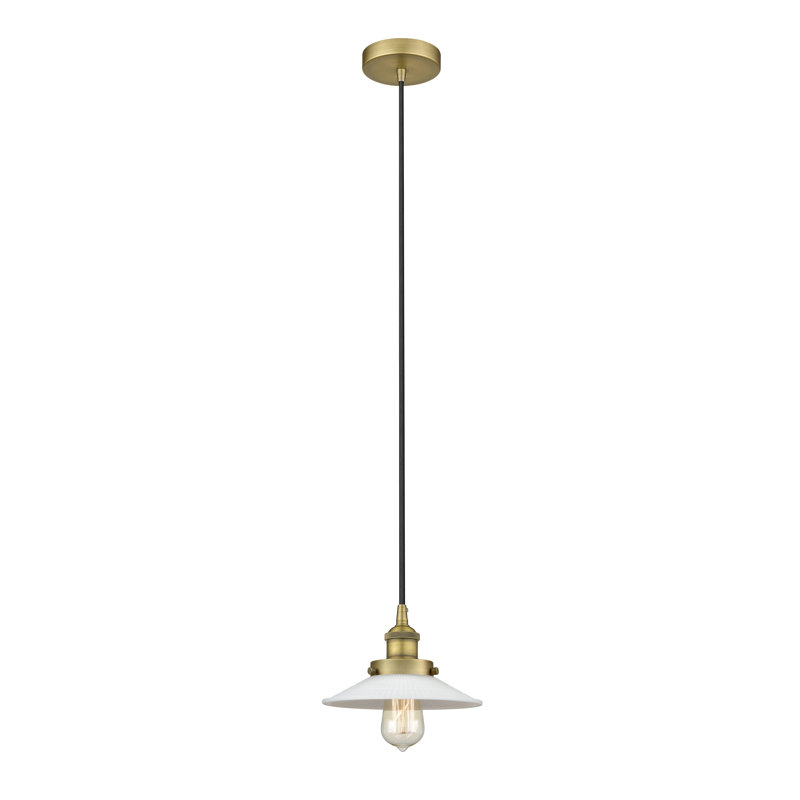 Luminaire suspendu conique à 1 lumière Cahaba, Blanc mat, Laiton brossé