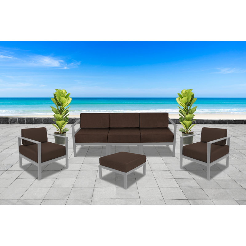 Repose-pieds d'extérieur en métal avec coussin Sunbrella Belmar, Brun